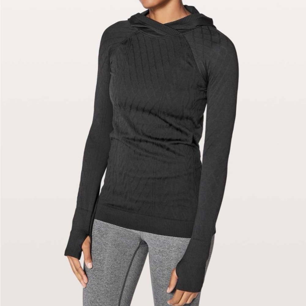 Lululemon Rest Less hoodie pullover black textured EUC no size dot